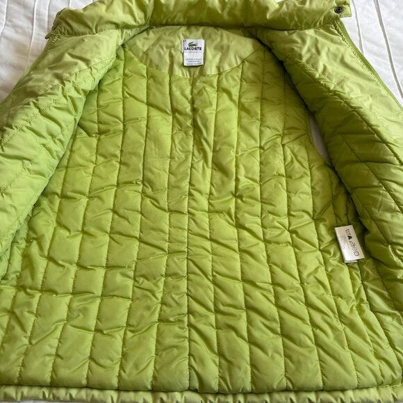 Lacoste Puffer Vest Womens 44 Large Green Zip Up Stand Up Collar Quilted Lightwe - Picture 8 of 10